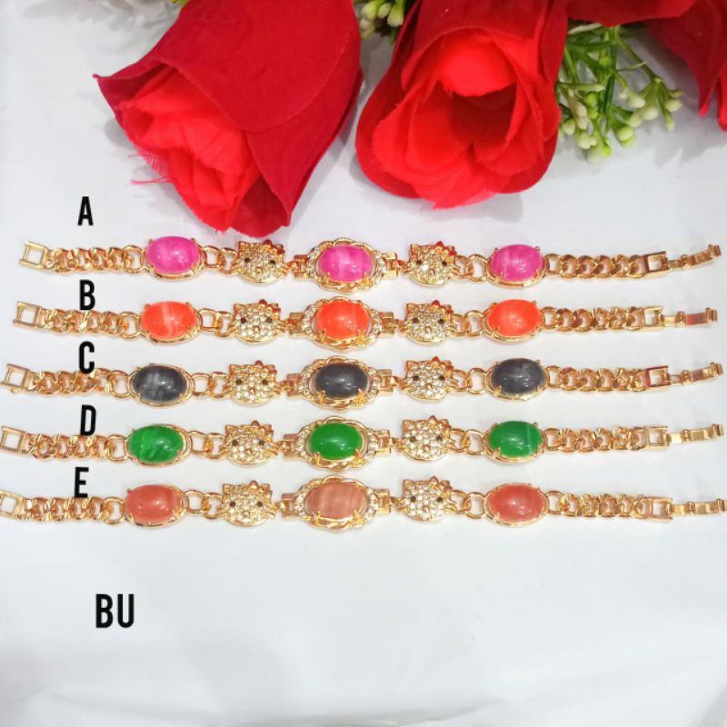 Gelang rantai HK kombinasi batu alam warna gold, elegan (COD)