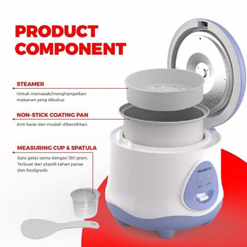 Maspion Magic Com Rice Cooker 3in1 0,8 Liter  EX 0618 EX0618 Penanak Pengukus Penghangat Nasi Makanan