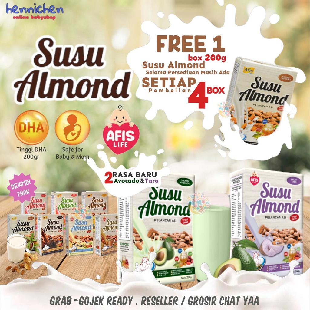 PROMO susu almond afis new launching pelancar asi / pengental asi / susu program hamil / susu almond pelancar asi / susu pelancar asi tinggi DHA 200 gram