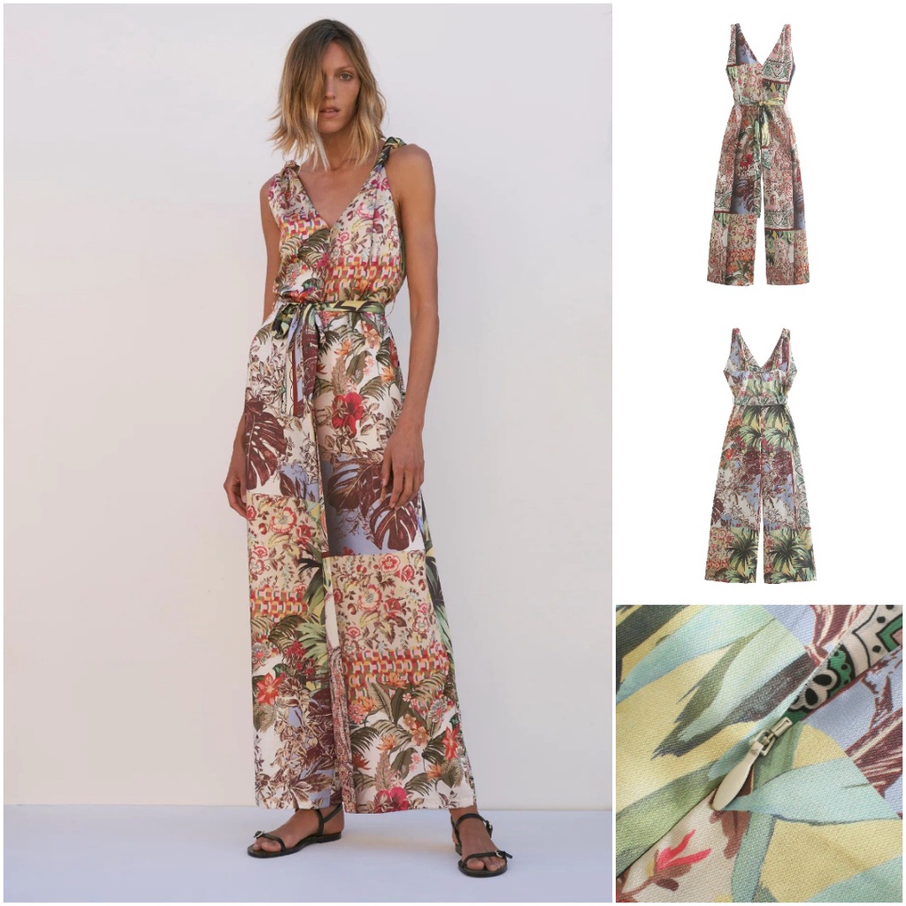 62947 Red Tropical Jumpsuit / Jumpsuit Panjang Bunga Merah