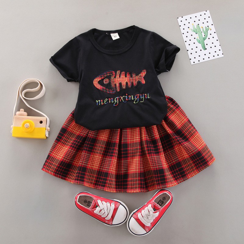 Baju anak perempuan celana rok + kaos katun premium set anak cewek import FISH MB STLNG09