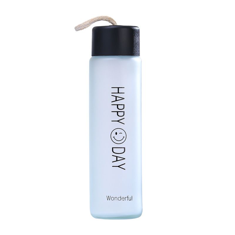 Either.id - Botol Kaca Tumbler Unik Motif Happy Day 350 ML My Bottle Botol Minum Gelas Kaca Vacuum GLASS MATERIAL-Hitam 350ml DAPATBOX