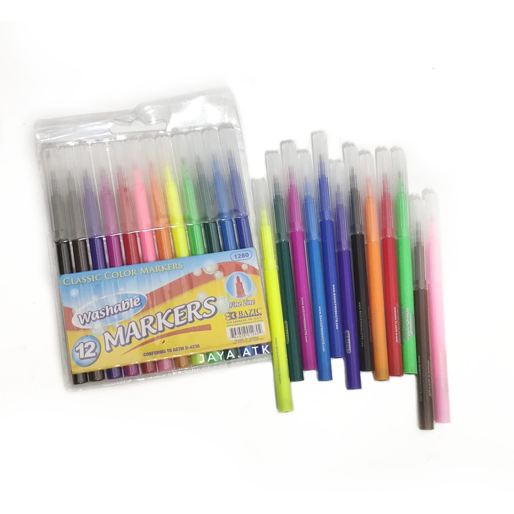 

SPIDOL SET 12 WARNA FINE LINE WASHABLE BISA CUCI UJUNG LANCIP BAZIC 1280