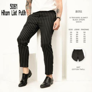 Celana Bahan Pria Slim Fit Salur Katun Stretch Cod Celana Bahan Pria Slim Fit Salur Katun Stretch Cod