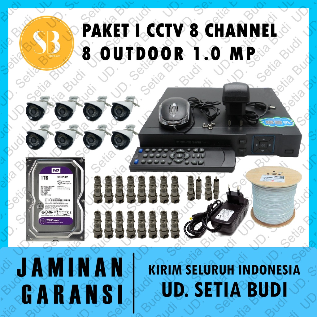 Paket I CCTV 8 Channel: 8 Outdoor 1.0 MP