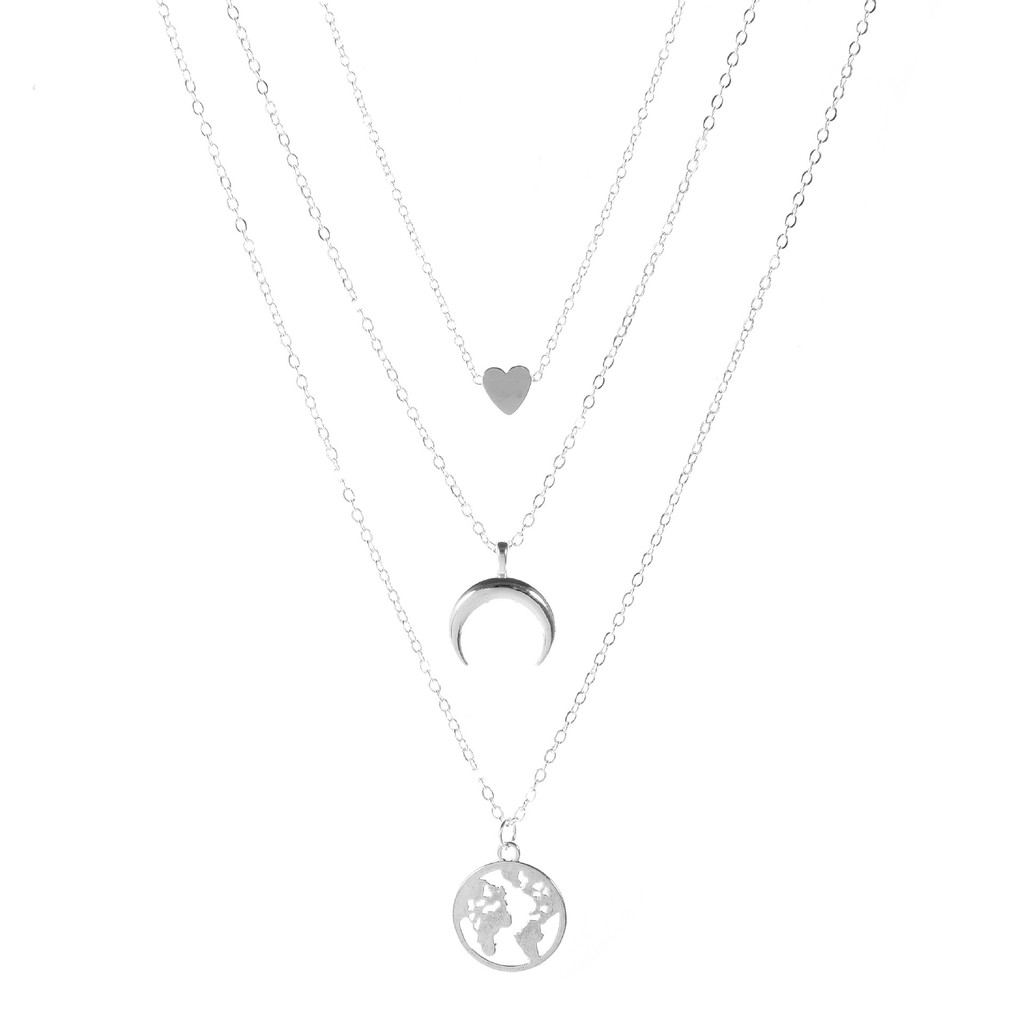 Kalung Rantai Multilayer Bentuk Bulan Gaya Korea