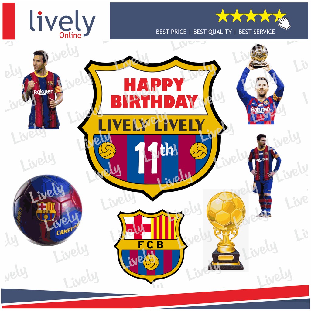 CUSTOM NAMA CAKE TOPPER KARAKTER BOLA BARCELONA MESSI HIASAN KUE HBD HAPPY BIRTHDAY