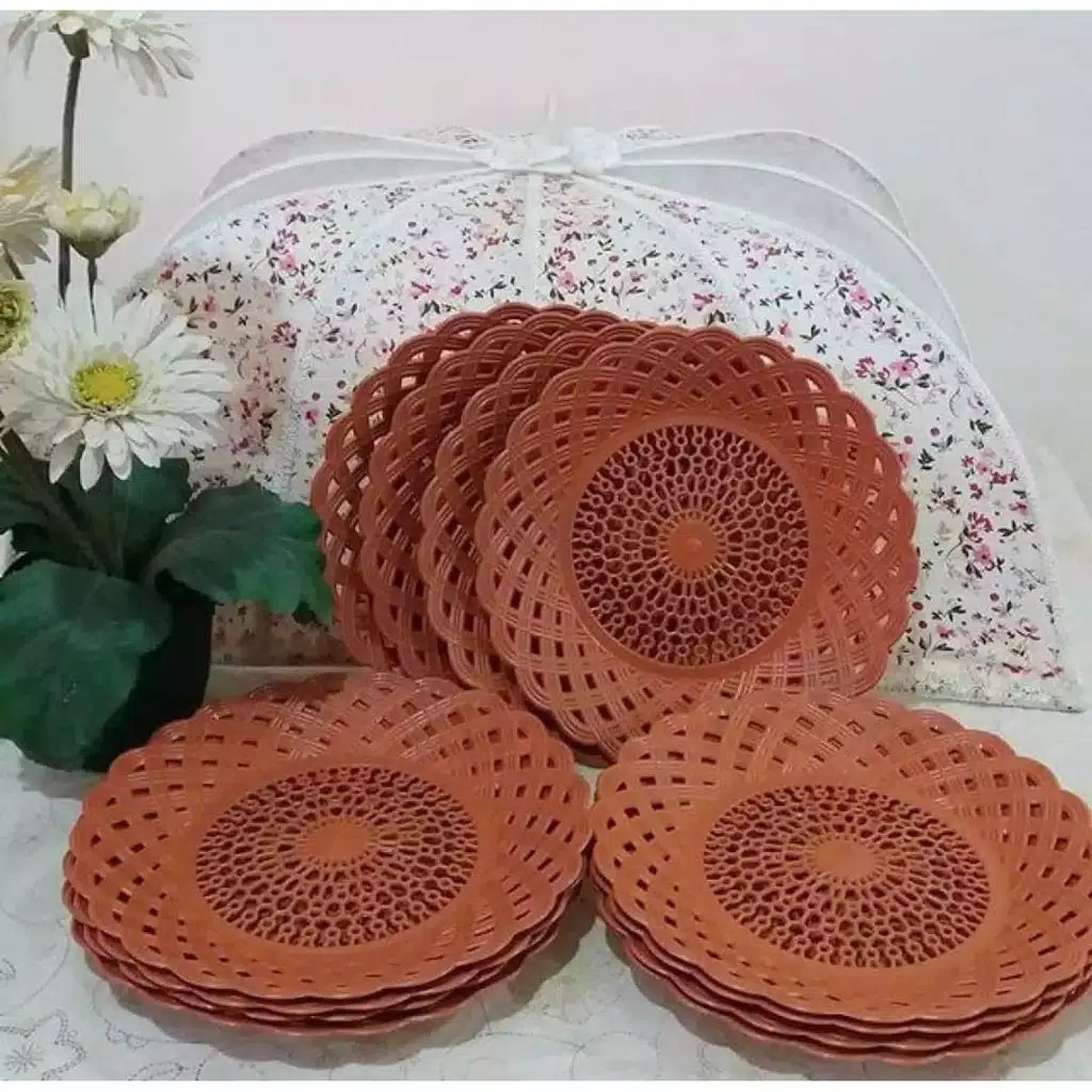 Hot item Piring anyam rotan Plastik isi 12 pcs / perlengkapan rumah ruang makan piring/piring rotan