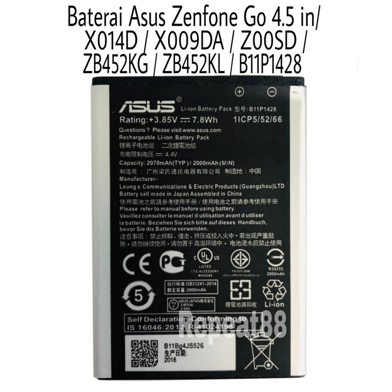 Baterai Batre Asus Zenfone Go New 4 5 Inch Zb452kg Zb452kl X014d B11p1428 X009da Z00sd Battery Shopee Indonesia