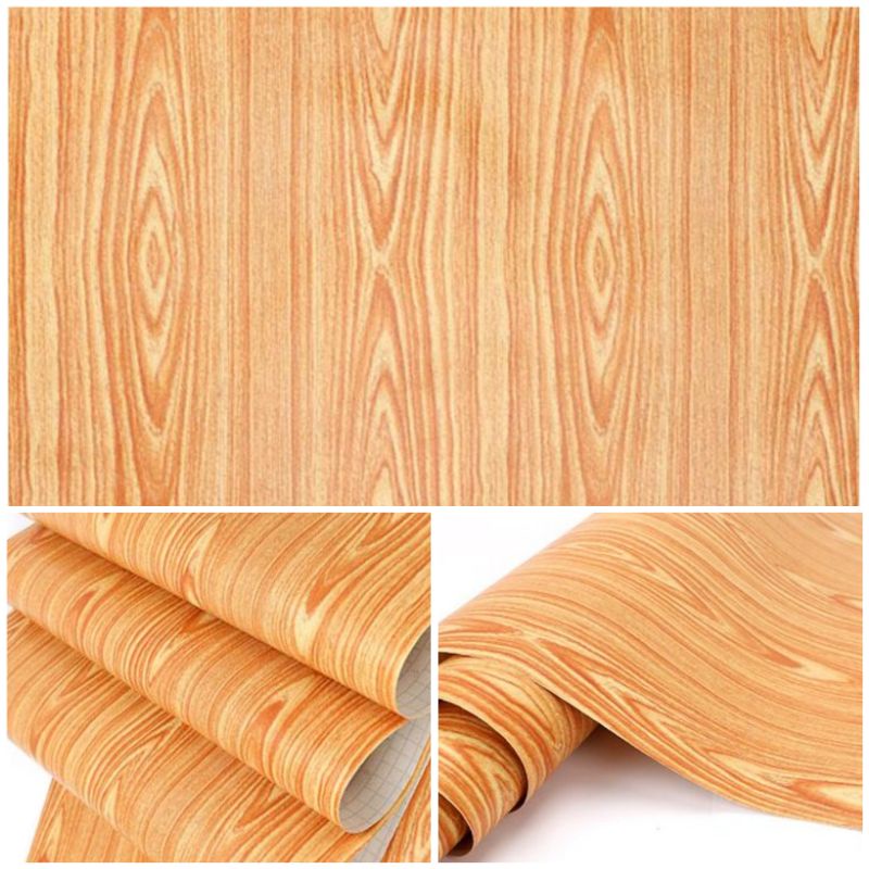 COD TERBARU Wallpaper Sticker Dinding Serat Kayu jati Coklat Muda Cocok Buat Meja Lemari Dan furnitu