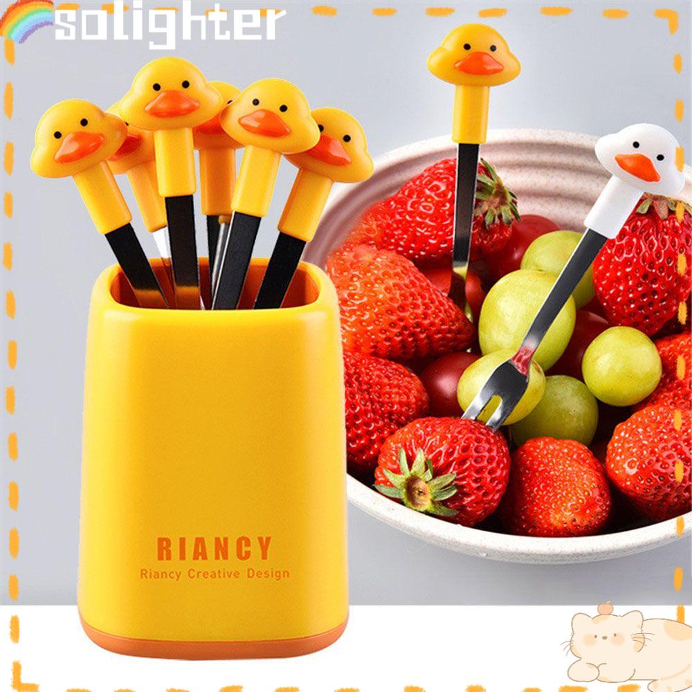 Solighter Garpu Buah Bahan Stainless Steel Plastik Reusable Untuk Anak