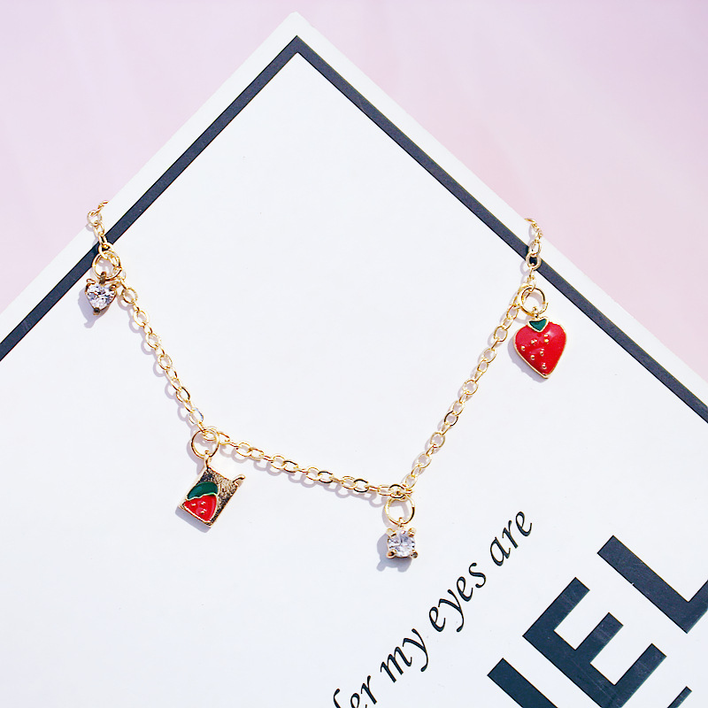 Gelang Strawberry Untuk Wanita Gadis Korea Fashion Cinta Zirkon Pesona Bangle Pasangan Perhiasan Aksesoris Hadiah Permen JEWELRY