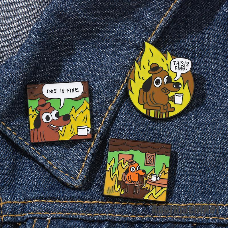 (Adornmentno1) Bros / Pin Enamel Bentuk Kartun Anjing Tulisan This Is Fine Fire