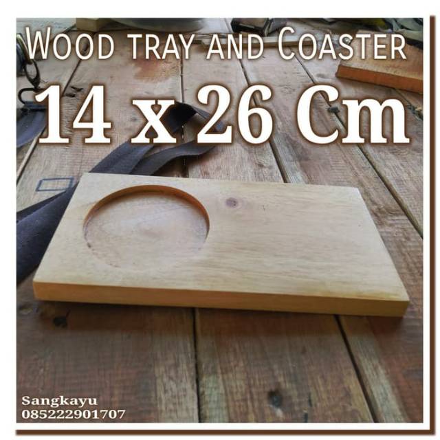 Wooden tray and Coaster 14x26cm Nampan tatakan gelas kopi teh kayu