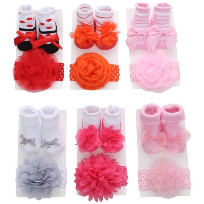 Kaos Kaki Bandana set newborn bayi / kaos kaki bunga mewborn bayi perempuan