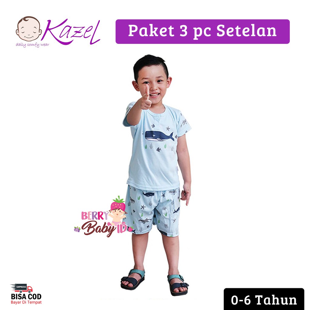 Kazel Set 3 Pc Setelan Piyama Pendek Indian Bayi Anak 0-6 Tahun KZL004 Berry Mart