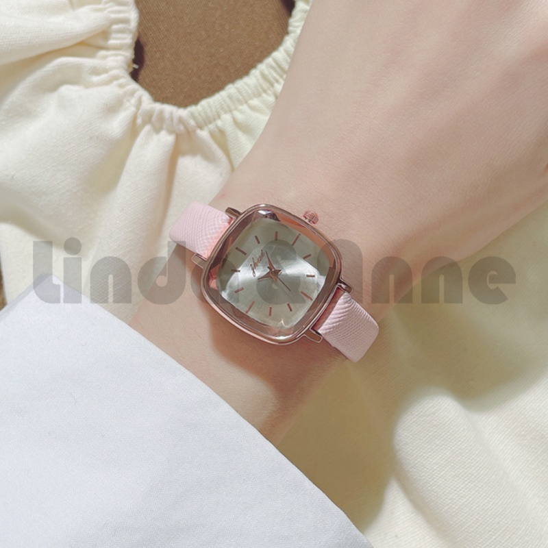 Jam Tangan Wanita Casual Dial Kotak Analog Quartz Strap PU High Quality Import