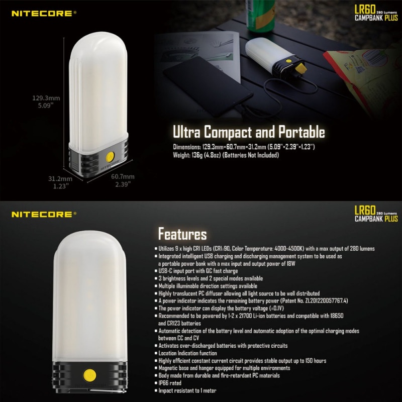 Lampu LED Camping Lentera 280 Lumens Rechargeable Power Bank Case