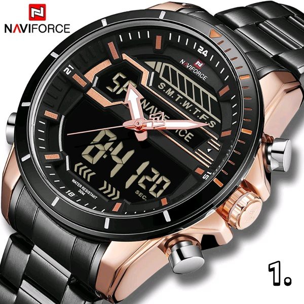 Anti Air - Jam Tangan Pria Original Naviforce 9133 Dual Time hargajam cowok ori water resist proof