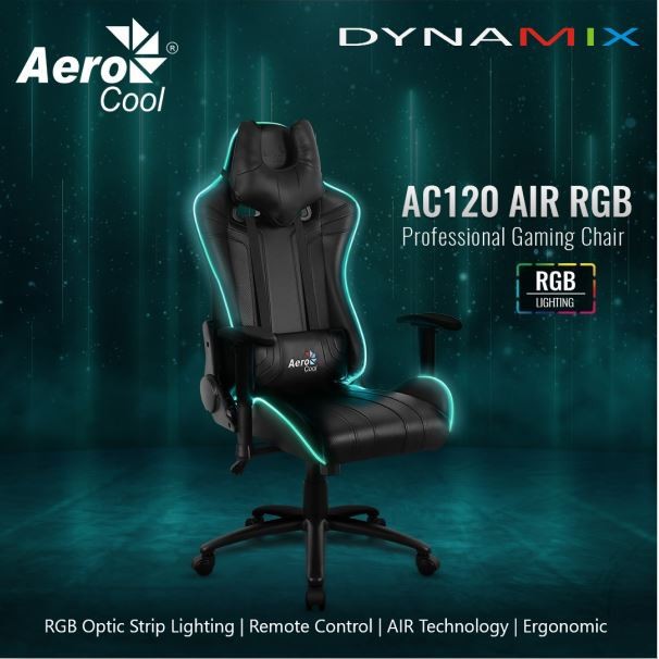 AeroCool AC120 AIR RGB Pro Gaming Chair - Kursi Gaming - Black