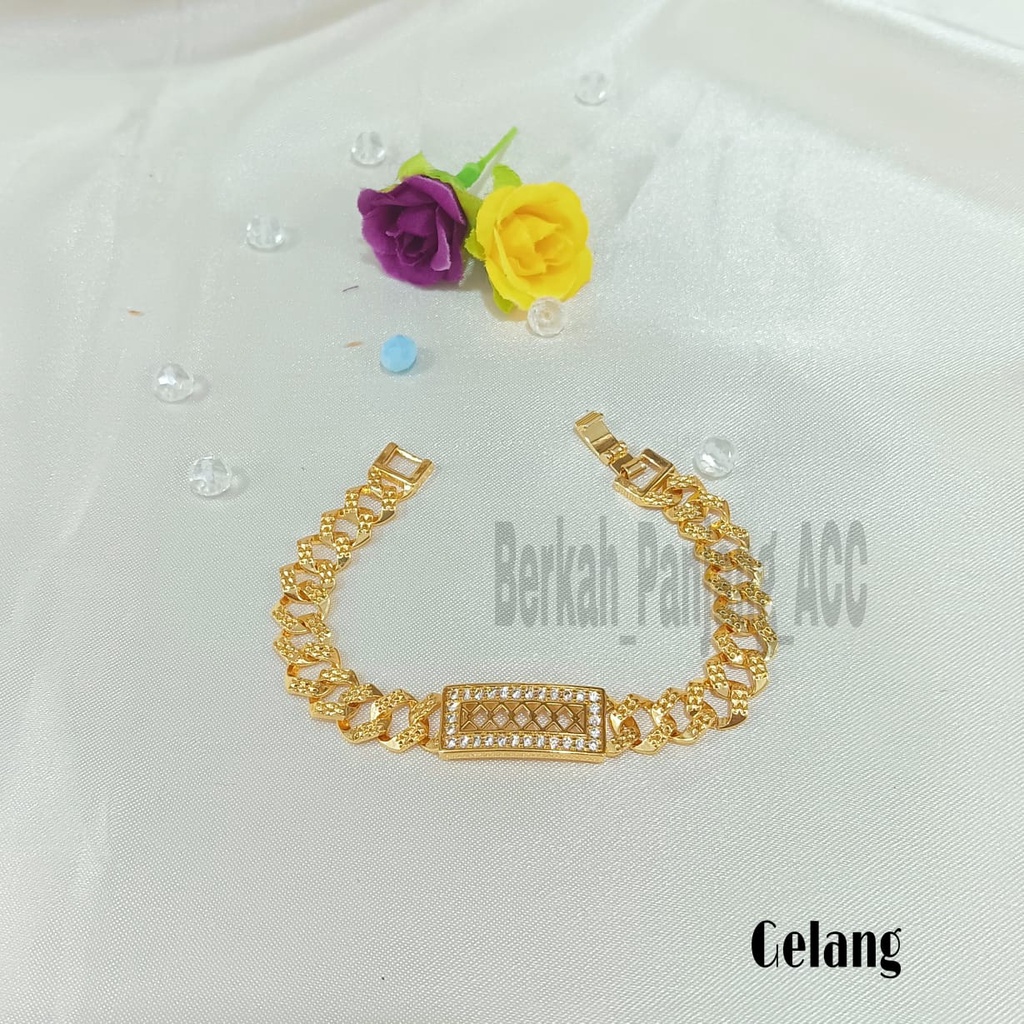 GELANG+CINCIN UKIR UKIR PERSEGI DIAMOND SUPER ELEGAN KOREA PERHIASAN ANTI KARAT DAN ANTI LUNTUR