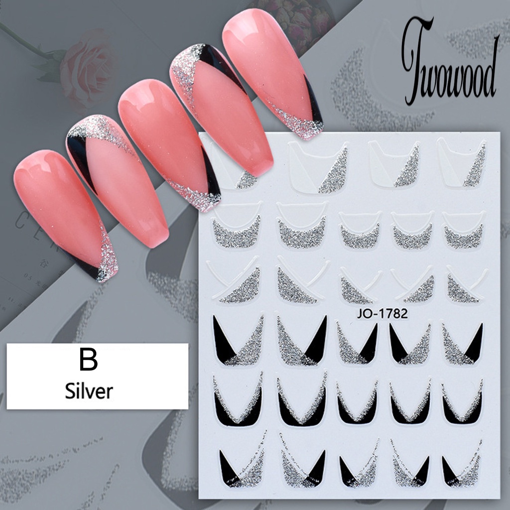 Stiker Kuku Bentuk V Aksen Glitter Dengan Perekat Untuk Dekorasi Manicure