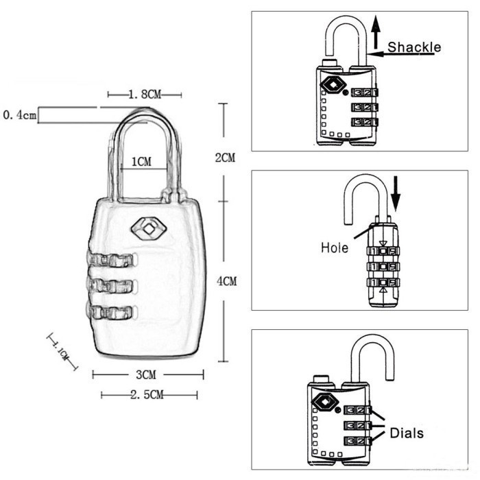 Gembok Koper Kunci Kode Angka 3 Digit Jasit TSA Travel Lock