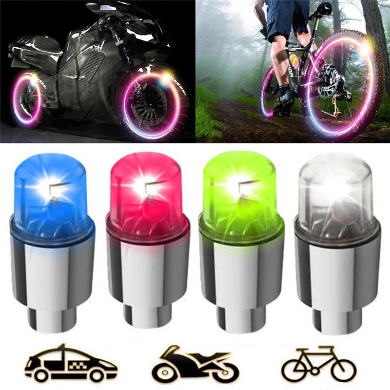 2pcs Tutup Pentil Ban Sepeda / Mobil Dengan Lampu Neon Led Anti Air / Debu