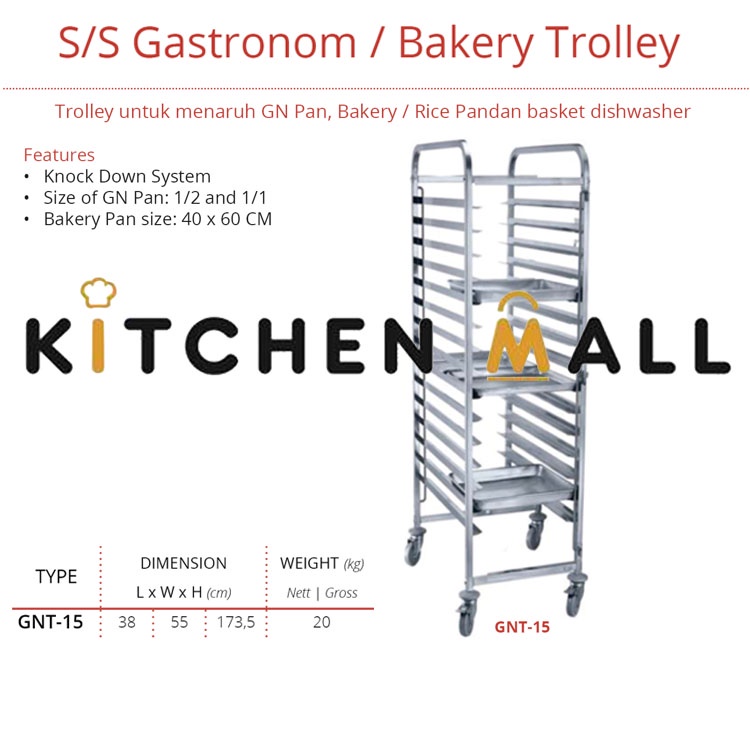 Getra GNT-15 Stainless Steel Gastronom Pan Trolley / Troli Food Pan Rangka