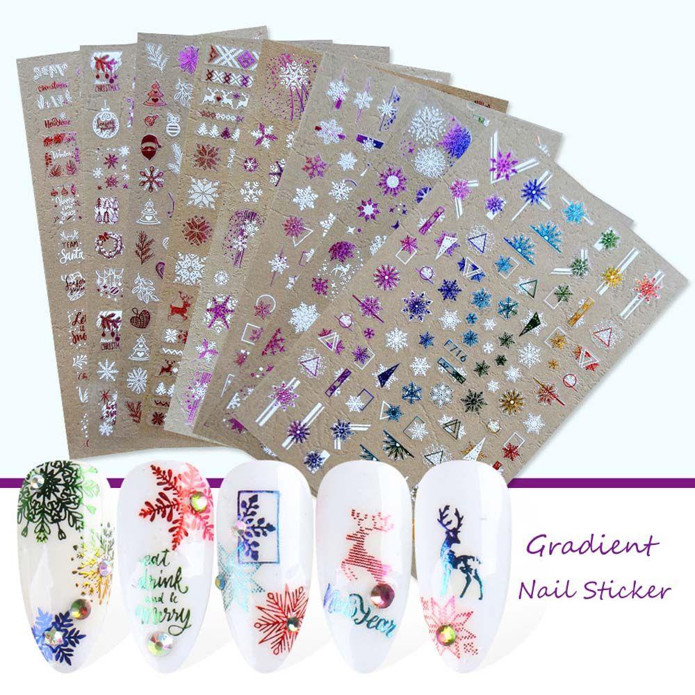 Mxbeauty Stiker Kuku Natal Wanita Fashion Warna Snowflake Elk Alfabet Inggris Pohon Natal Nail Art Dekorasi