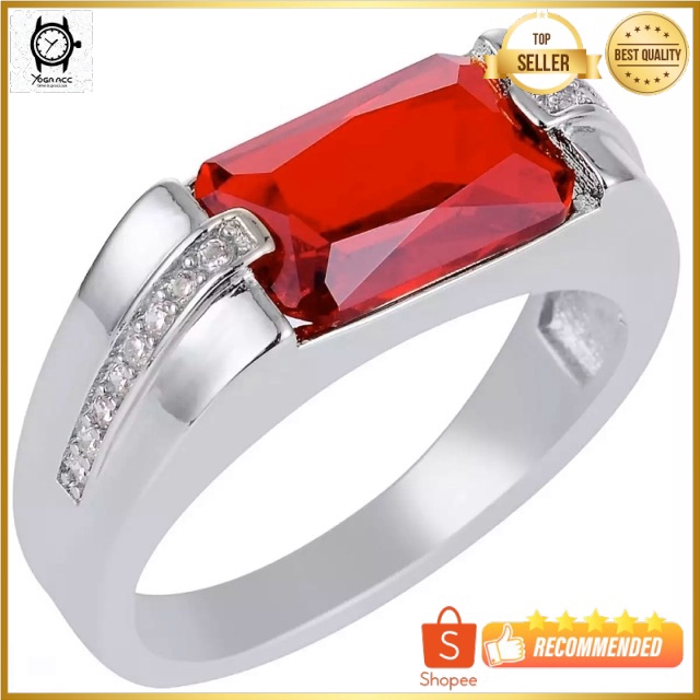 Cincin Perak Minimalis Modern Red Ruby Cubic Zirconia