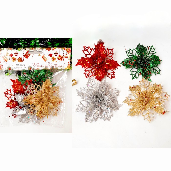 Paket Bunga Natal Emas Merah Hiasan Natal Christmas Flower Grosir Xmas Hiasan Natal Harga Grosir Termurah