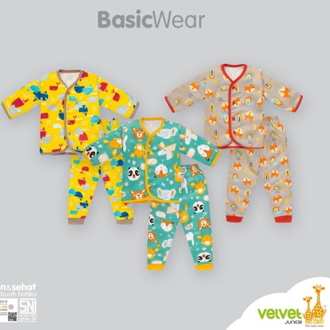 ✹ Velvet Junior Setelan Baju Panjang + Celana Panjang 1 pack isi 3 Stel - Joy and Cheer, NB ☛