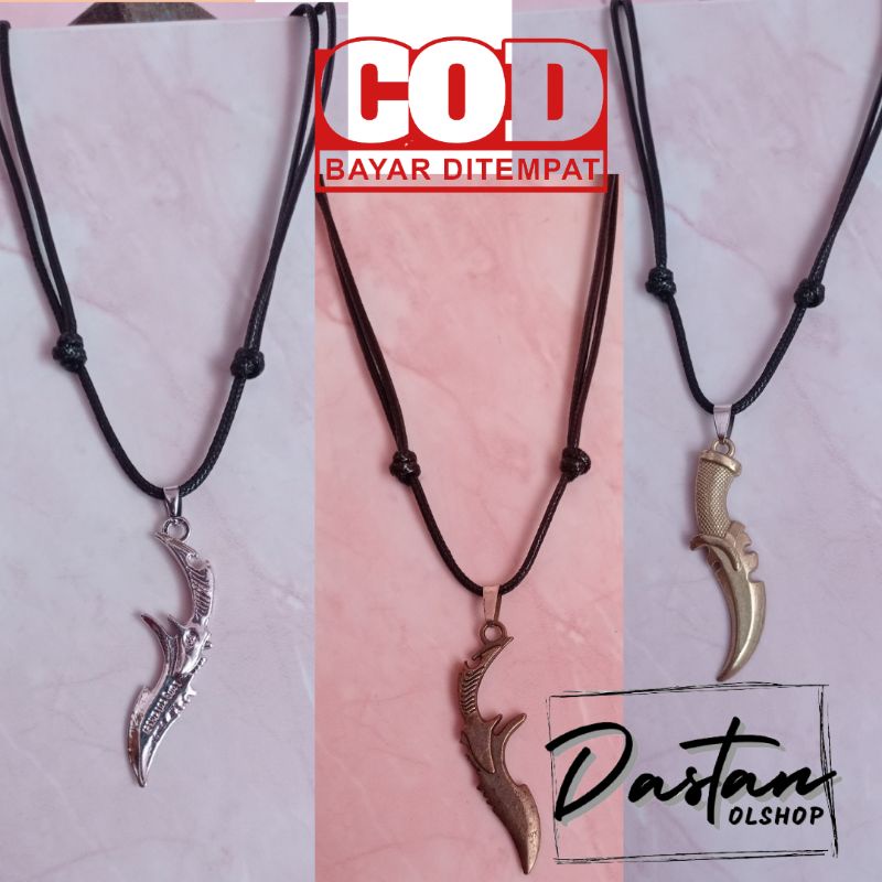 Kalung tali hitam liontin pisau