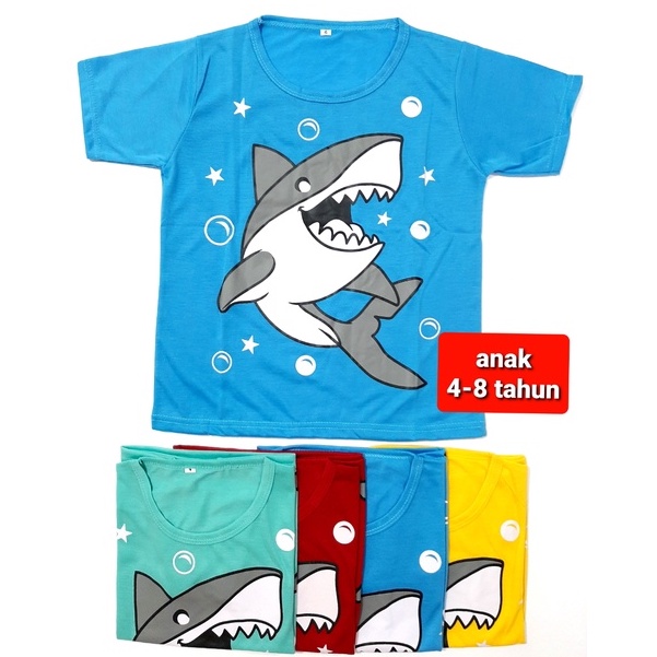 Kaos Anak laki laki 4 - 8 tahun oblong pakaian atasan baju cowok murah ikan hiu shark grosir