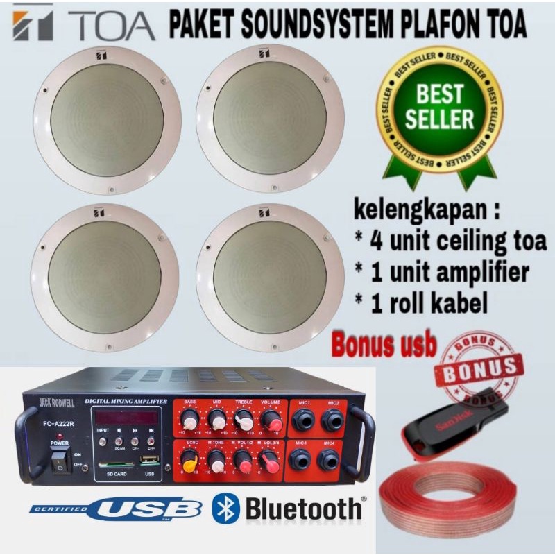 Paket Speaker Indoor Speaker Ceiling Toa isi 4(original) Ceiling Plafon+ampli bluetooth