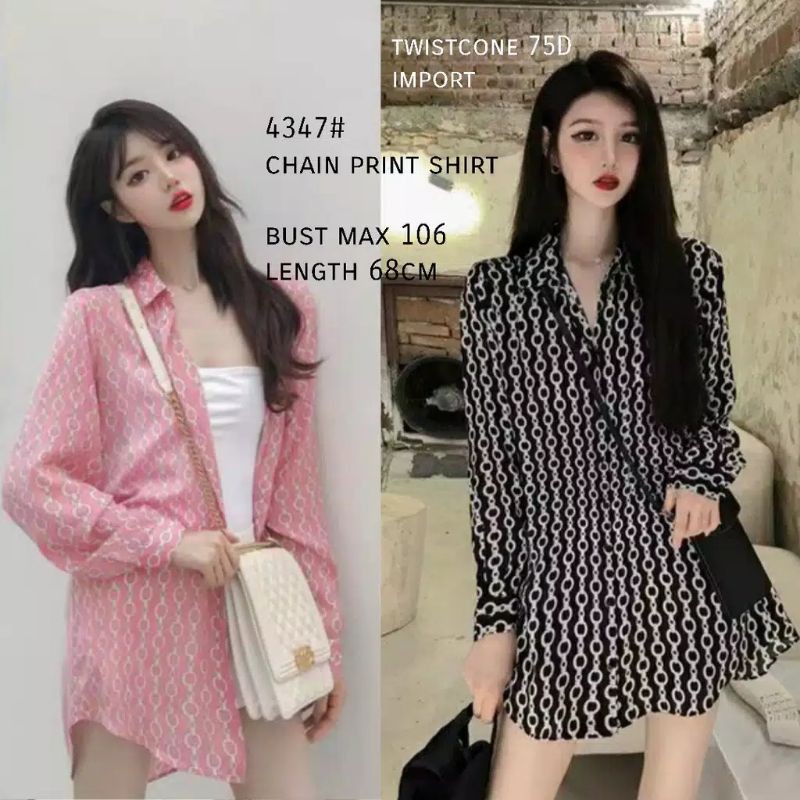 4347 Kemeja lengan panjang import wanita Baju kemeja Pink  import Kemeja lengan panjang import murah