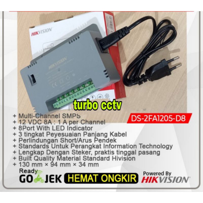 DS-2FA1205-D8 Hikvision Adaptor CCTV Power Supply 8A 12V 8CH