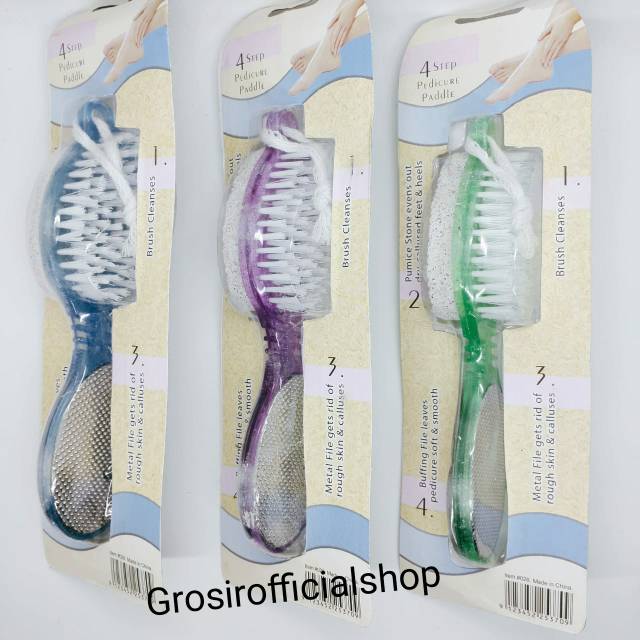 Sikat Kaki Gagang Batu apung 4 Fungsi/Foot rub stone Pedicure Tool Nail Clipper