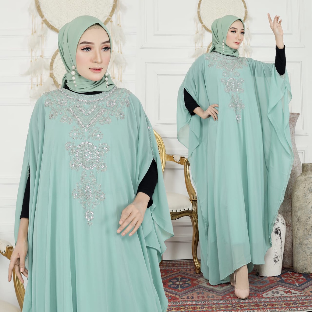 HOPYLOVY Kaftan Wanita Payet Bahan Ceruty Babydoll Jihan Gamis Fashion Muslim