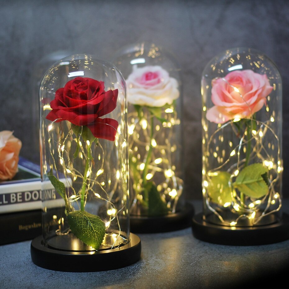 Bunga Mawar Lampu Led Bunga Mawar Dekorasi Lampu Led Bunga Mawar Beauty and The Beast Rose MW