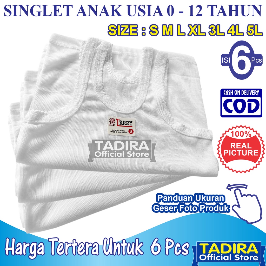 6 Pcs Singlet Anak Laki-Laki dan Perempuan Usia 0 Sampai 12 Tahun Warna Putih TADIRA Store