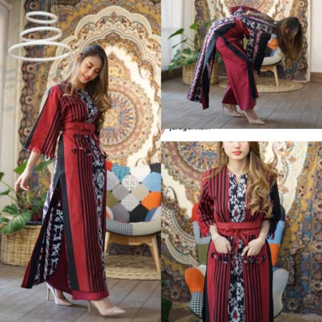 Jual GAMIS TENUN IKAT JEPARA NTT SALUR MERAH | Shopee Indonesia