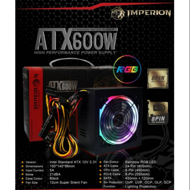 Power Supply (PSU) Gaming Imperion ATX 600W 600 Watt VGA 8Pin 8 PIN