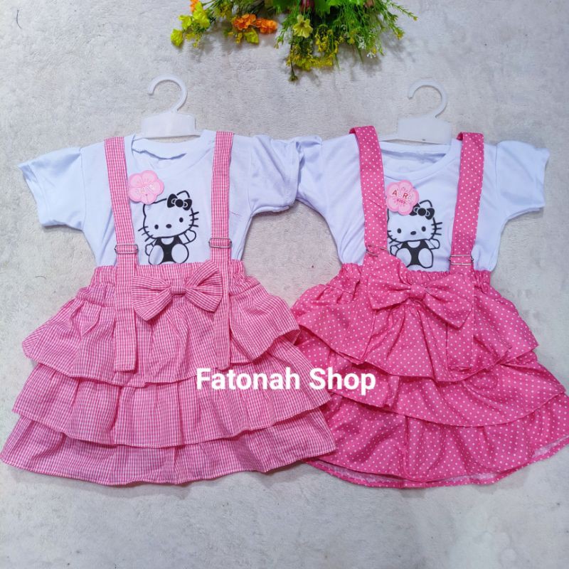 Setelan anak cewek 1 2 tahun overall kodokan kaos kodok baju anak perempuan cewek rok celana