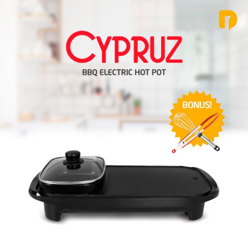 [BISA COD] Cypruz BBQ Electric Alat BBQ Grill Plus Steamboat Hot Pot Elektronik Dusdusan Tersedia Wa