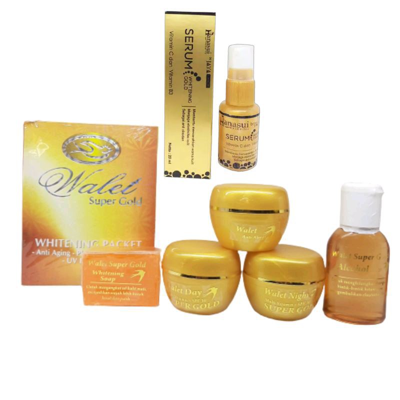 Paket Crem Walet Super Gold 5in1 Pot Gold Apel &amp; Serum Hanasui Gold