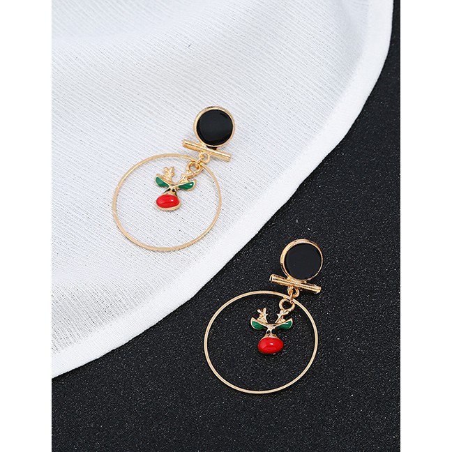 LRC Anting Tusuk Fashion Color Snowman Elk Earrings D22064