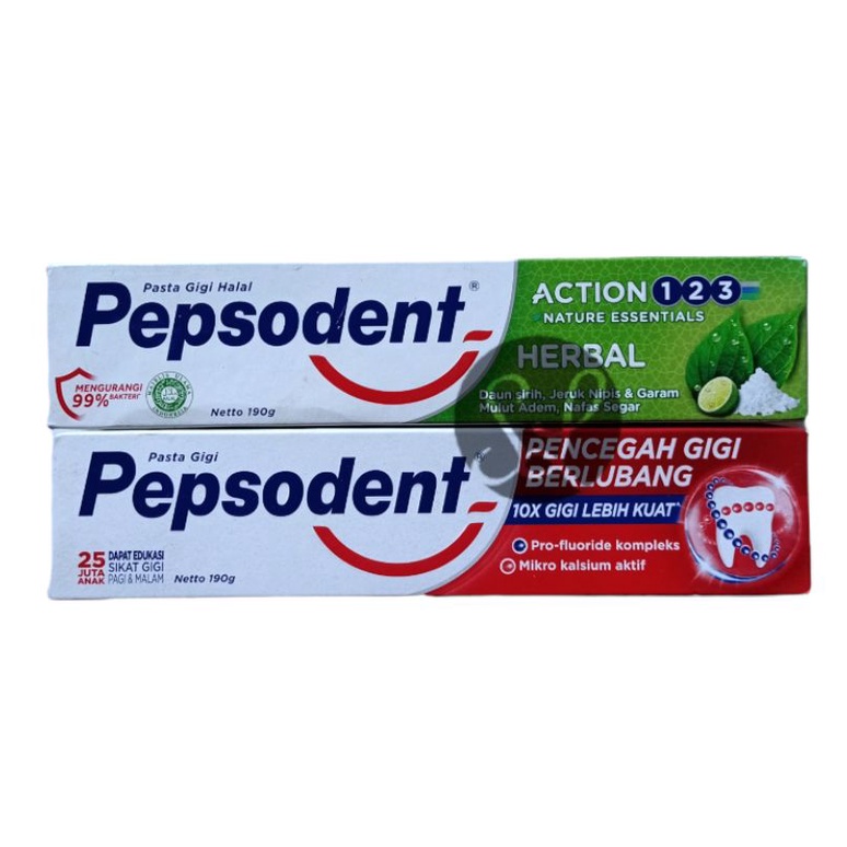 Pepsodent 190gr Pencegah Gigi Berlubang Pasta Gigi / Pepsodent Pencegah Gigi Berlubang Pasta Gigi 190gr / Pepsodent Herbal Pasta gigi Herbal 190gr