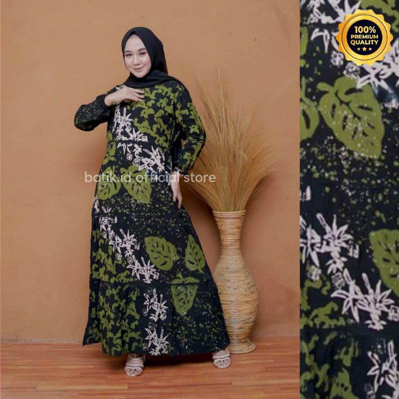 Gamis Twill Rayon Malaman Terbaru Kekinian Busui | Gamis Tiedye NEW-JANBOL HIJAU